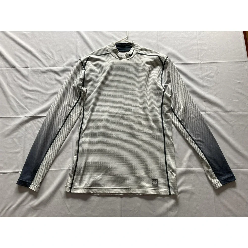 Nike Pro Combat Shirt Men M White Hyperwarm DriFit Fitted Base Layer Thermal EUC